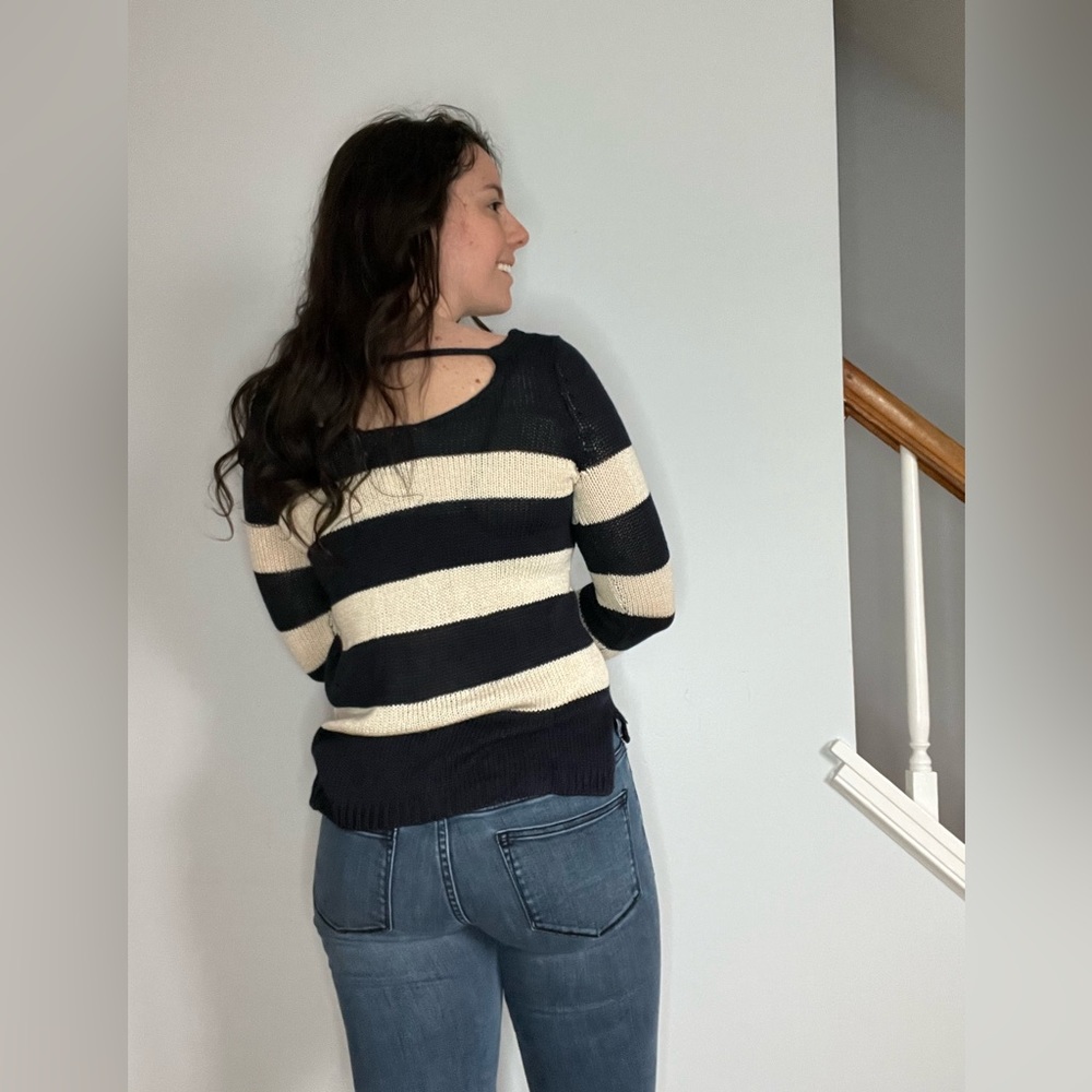 Pink Rose Navy and Cream Sweater Small